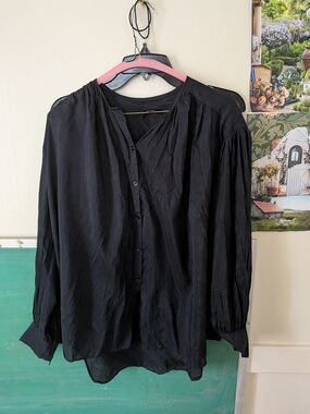 Quince Black Button-Up Long Sleeve Blouse